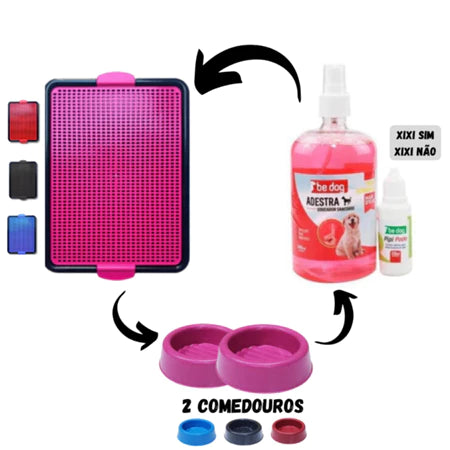 Kit Tapete + Educador Xixi Pet | Pode / Não Pode | + 2 Comedouros